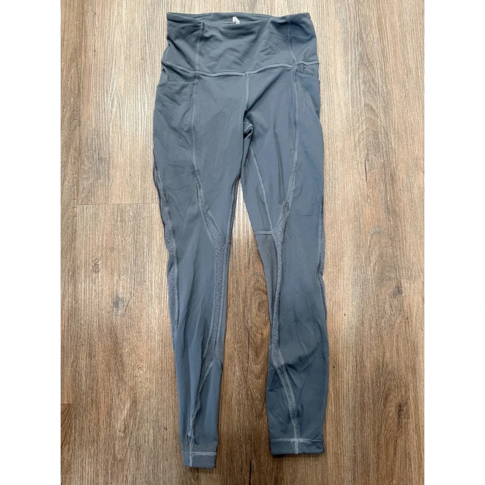 Lululemon Gray Mesh Panels High Rise Workout‎ Leggings Yoga Pants Womens Size 4